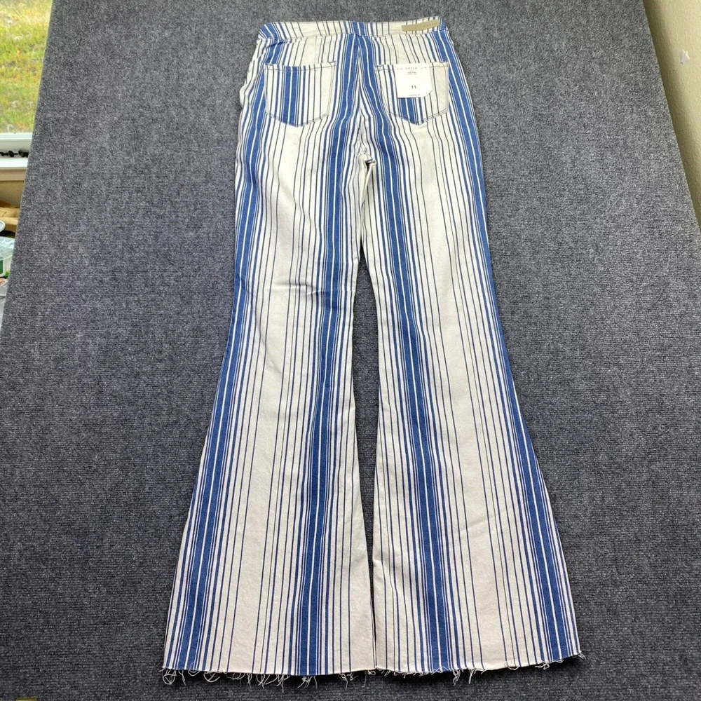 Cello Striped Denim High Rise Flare Jeans Blue White WV38225DK Size 11 NWT
